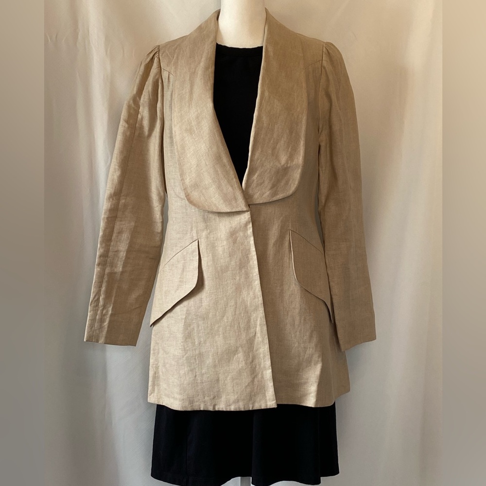 Twenty8Twelve by S. Miller Beige 100% Linen Puff Sleeve Longer length Blazer 10